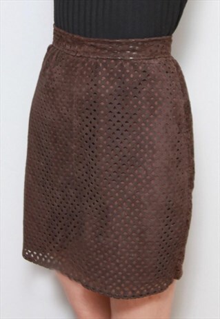 VINTAGE 1970'S SOFT BROWN SUEDE CUT OUT MINI SKIRT