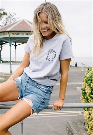 KEEP IT REAL UNICORN EMBROIDERED WOMEN'S SLOGAN T SHIRT