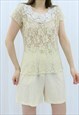 90S VINTAGE CREAM FLORAL LACE BLOUSE TOP (SIZE S)