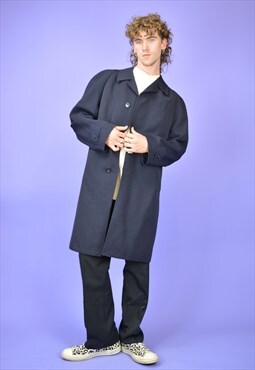  Vintage dark blue classic 80's trench coat