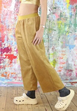 Old Gold Corduroy Cropped Trousers  with Side Pockets