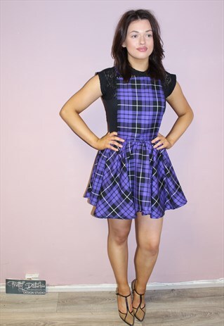 PUNK CHECKED HANDMADE PURPLE TARTAN PINAFORE MINI DRESS