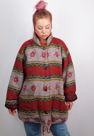 VINTAGE 90'S NORDIC PRINT OVERSIZED WOOL COAT