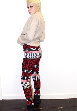 80S VINTAGE KNITTED LEGGINGS WINTER SKI RETRO CHRISTMAS BOLD