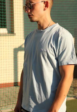 VINTAGE CHAMPION T-SHIRT BLUE EMBROIDERY LOGO