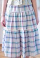 BLUE CHECKED A LINE COTTON SKIRT