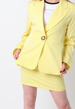 Vintage Yellow Pastel 90s Skirt Blazer Suit S