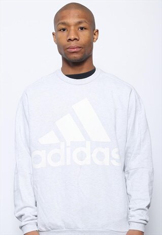 VINTAGE ADIDAS BIG LOGO SWEATSHIRT GREY WHITE