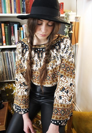 70S HANDMADE BELL SLEEVED CROP TOP INDIAN FABRIC BOHEMIAN