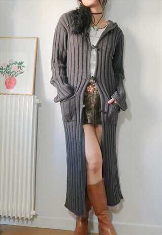 Vintage Y2K Grey Chunky Hood Long Cardigan