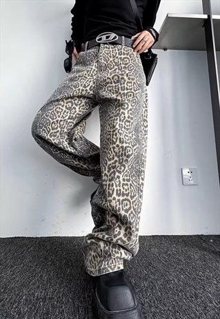 Leopard jeans animal print denim trousers cheetah pants