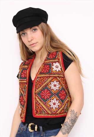 VINTAGE 70S HANDMADE EMBROIDERED EMBELLISHED BOHO WAISTCOAT
