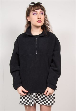 VINTAGE 90'S BLACK QUARTER ZIP FLEECE JUMPER