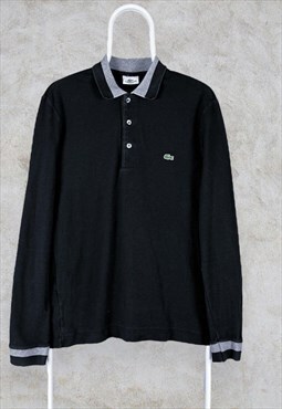 Vintage Lacoste Polo Shirt Long Sleeved Black Slim Fit Small