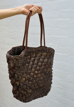 Vintage Y2K Dark Brown Straw Basket Bag