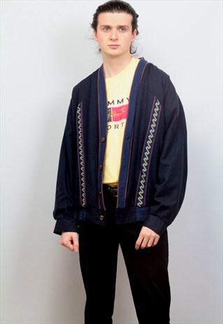 1980'S VINTAGE OVERSIZED CASUAL PANELLED JACKET IN BLUE