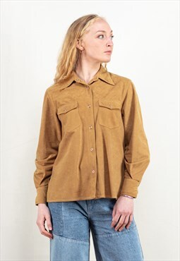 Vintage 80s Faux Suede Shirt in Mustard Yellow