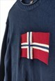 VINTAGE NAPAPIJIRI JUMPER NORWAY FLAG IN BLUE XL