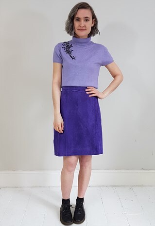 VINTAGE 90'S LILAC EMBELLISHED BEADED ROLL NECK KNIT TOP