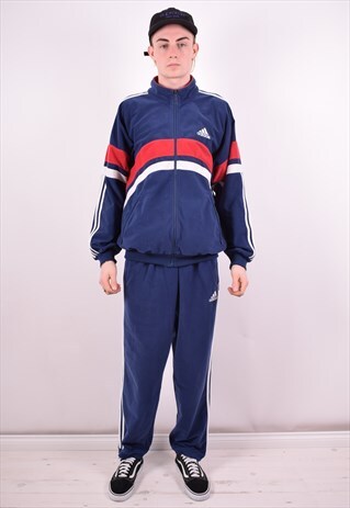 ADIDAS MENS VINTAGE FULL TRACKSUIT LARGE NAVY BLUE 90S