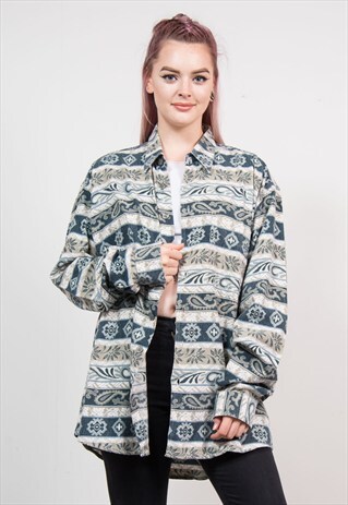 VINTAGE 90'S BLUE PATTERNED FLANNEL SHIRT