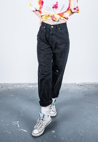 LEVI'S VINTAGE HIGH-WAISTED BLACK PAINT MOM JEANS