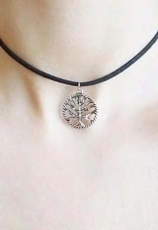 SILVER TREE OF LIFE CHOKER - SUEDE CHOKER