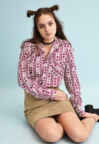 70'S RETRO MOD FLORAL PRINT SHIRT TOP