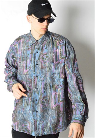 VINTAGE 90S ABSTRACT SILK LONG SLEEVE SHIRT