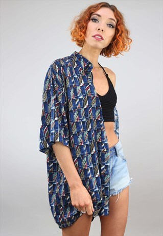 VINTAGE 80S 90S OVERSIZED SHORT SLEEVE PATTERNED SHIRT