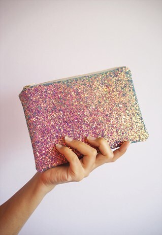 PURPLE IRIDESCENT GLITTER MAKEUP BAG