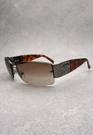 Chanel CC Sunglasses Rectangle Rimless Brown Vintage 4117
