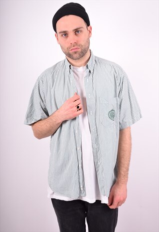 HUGO BOSS MENS VINTAGE SHIRT XL WHITE STRIPE 90'S