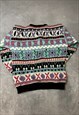 VINTAGE KNITTED JUMPER FLOWER PATTERNED GRANDAD SWEATER