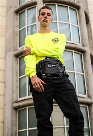 OVERSIZED LONGSLEEVE IN SAFETY GREEN WITH TRIPPIN GRAPHIC