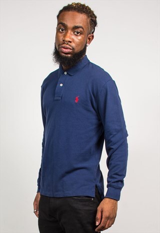 90'S POLO RALPH LAUREN NAVY BLUE LONG SLEEVE POLO T-SHIRT