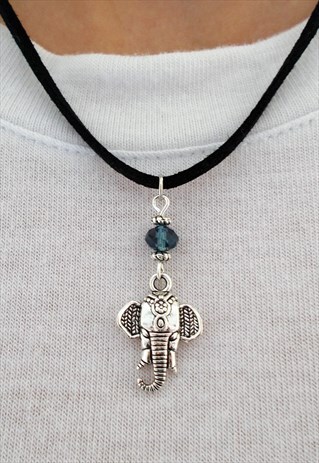 ELEPHANT NECKLACE - BLACK SUEDE NECKLACE