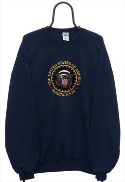 Vintage USA Embroidered Navy Sweatshirt Mens