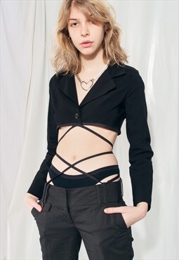 Vintage Blazer 90s Reworked Tie Waist Crop Jacket
