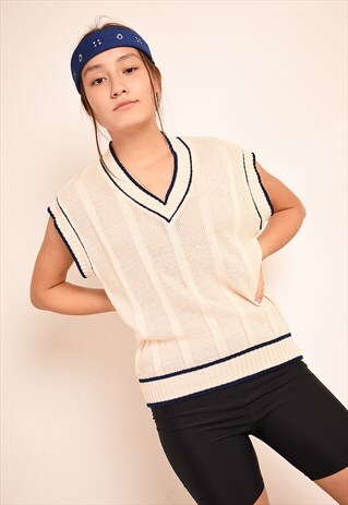 80'S RETRO CRICKET KNITTED DADS TOP JUMPER GILET