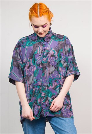 VINTAGE 90'S PURPLE ABSTRACT PATTERN OVERSIZED SHIRT