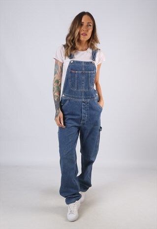 VINTAGE DENIM DUNGAREES WIDE TAPERED LEG UK 12 MEDIUM (C1M)