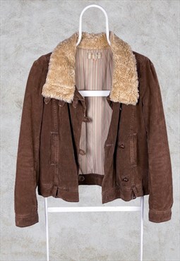 Vintage FCUK French Connection Corduroy Faux Fur Jacket 14