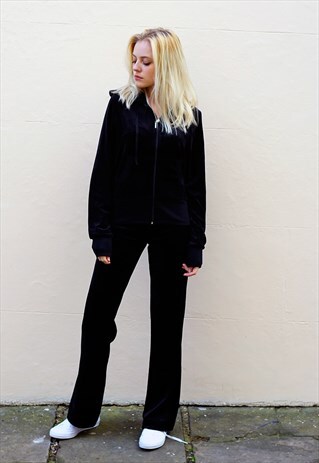 LONG SLEEVES COTTON BLEND VELOUR TRACKSUITS IN BLACK COLOR