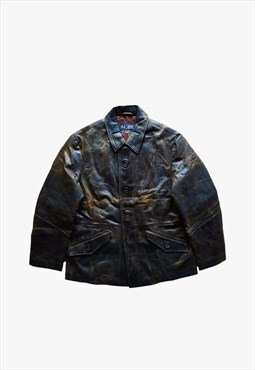 Vintage Armani Jeans Black Leather Utility Jacket