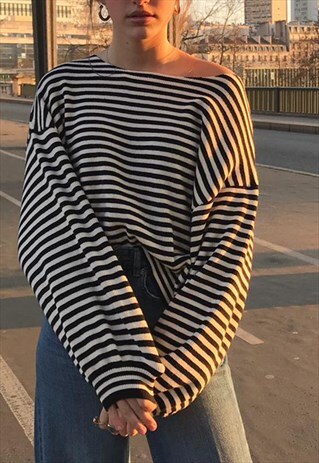 BALLOON SLEEVE JUMPER - BLUE AND WHITE STRIPES