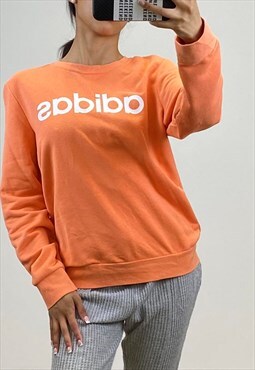 Cute Adidas Y2K Sweatshirt Orange With White Chest Logo 