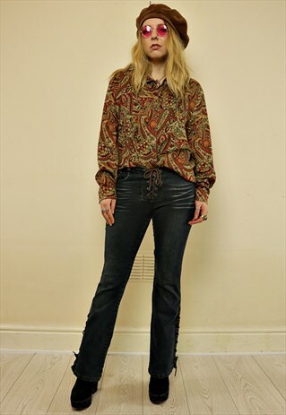 VINTAGE 90'S LACE UP EYELET FLARED BELL BOTTOM JEANS