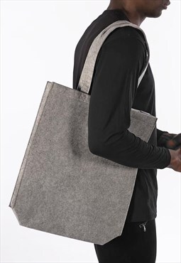 54 Floral Premium Felt Shoulder Tote Bag - Light Grey