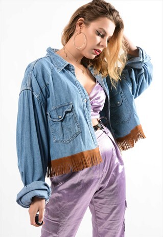 VINTAGE REWORKED FRINGE WRANGLER DENIM SHIRT